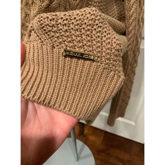 Michael Kors Light Brown Cable Knit Sweater W/ Cold Open Shoulders, Size Medium - Picture 3 of 8